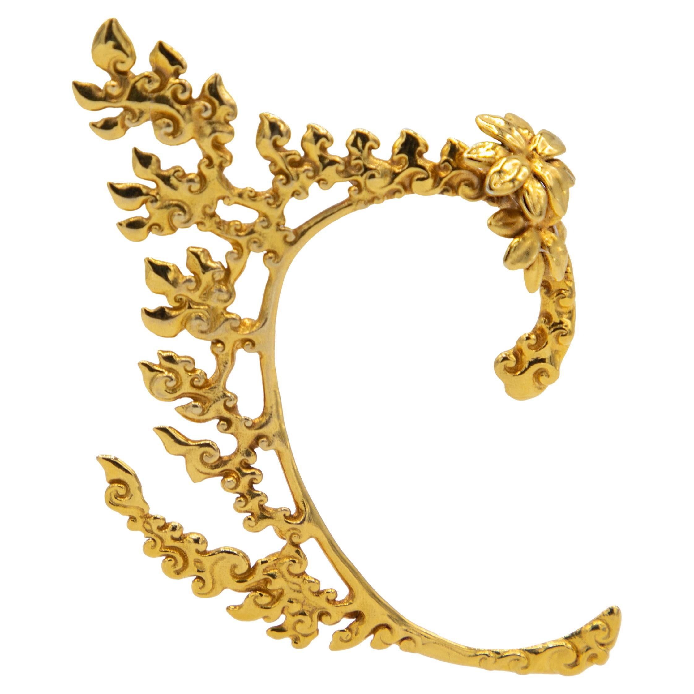 EdoEyen Right Side Neang Neak Serpent Ear Cuff in 18k Gold Plated Brass For Sale