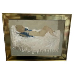 Edolo Masci (1938-2008) - Acrilico su tela con cornice - Nudo reclinato su tela bianca