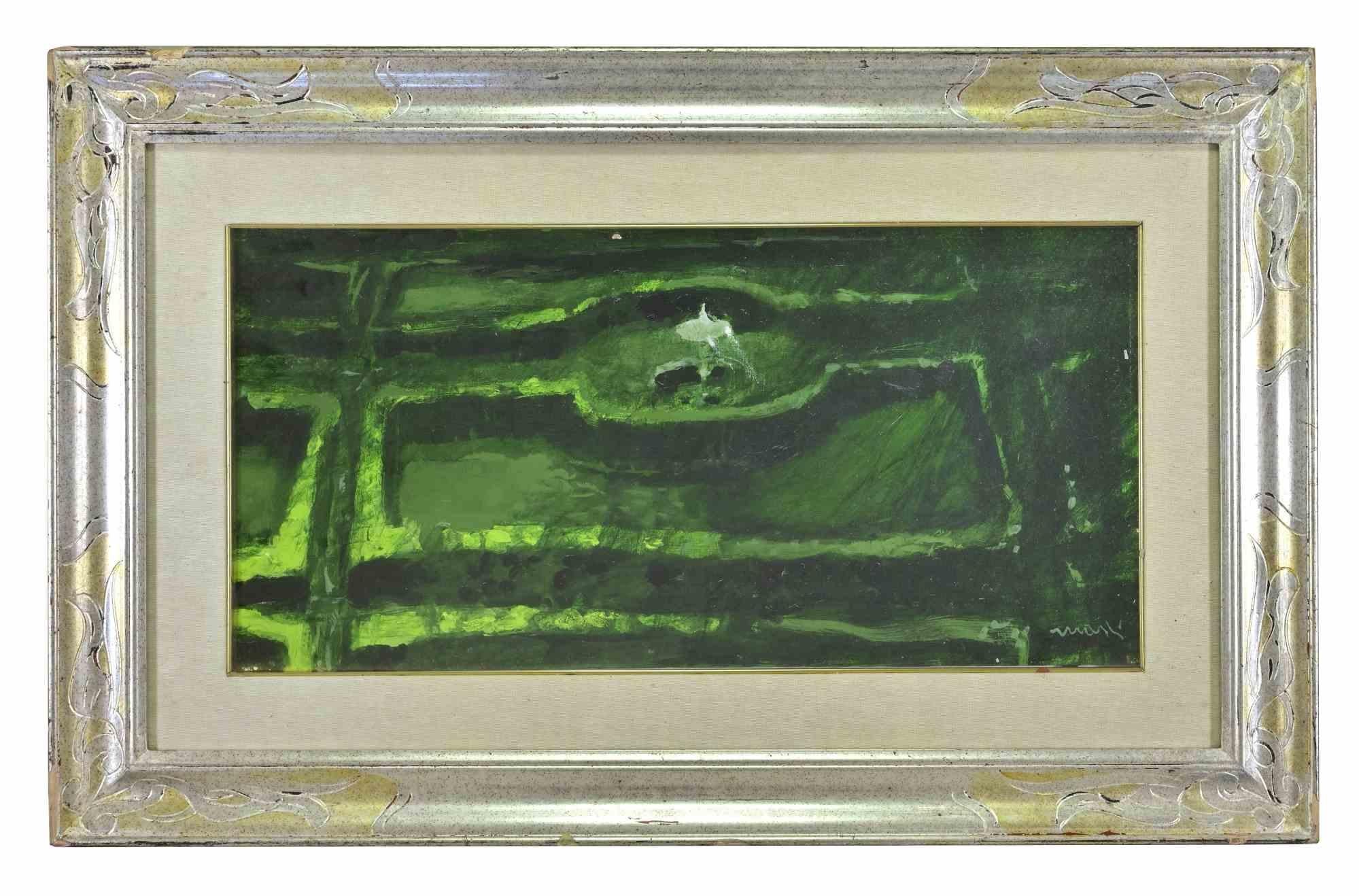 Green Composition - Oil Paint by Edolo Masci - 1990s For Sale 1