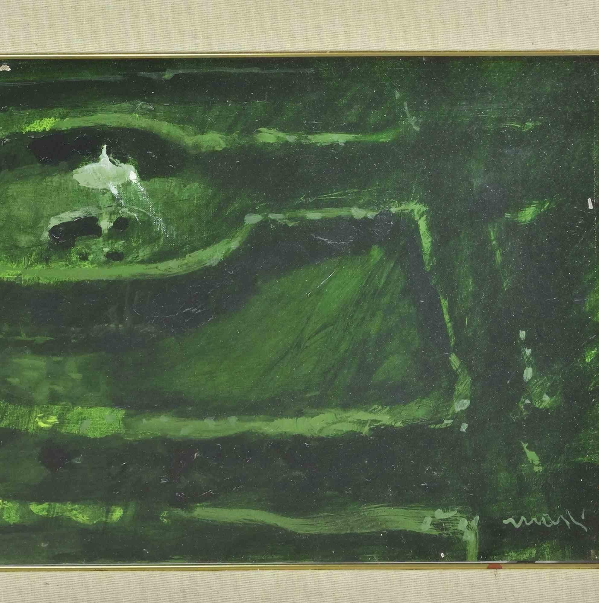 Green Composition - Oil Paint by Edolo Masci - 1990s For Sale 2