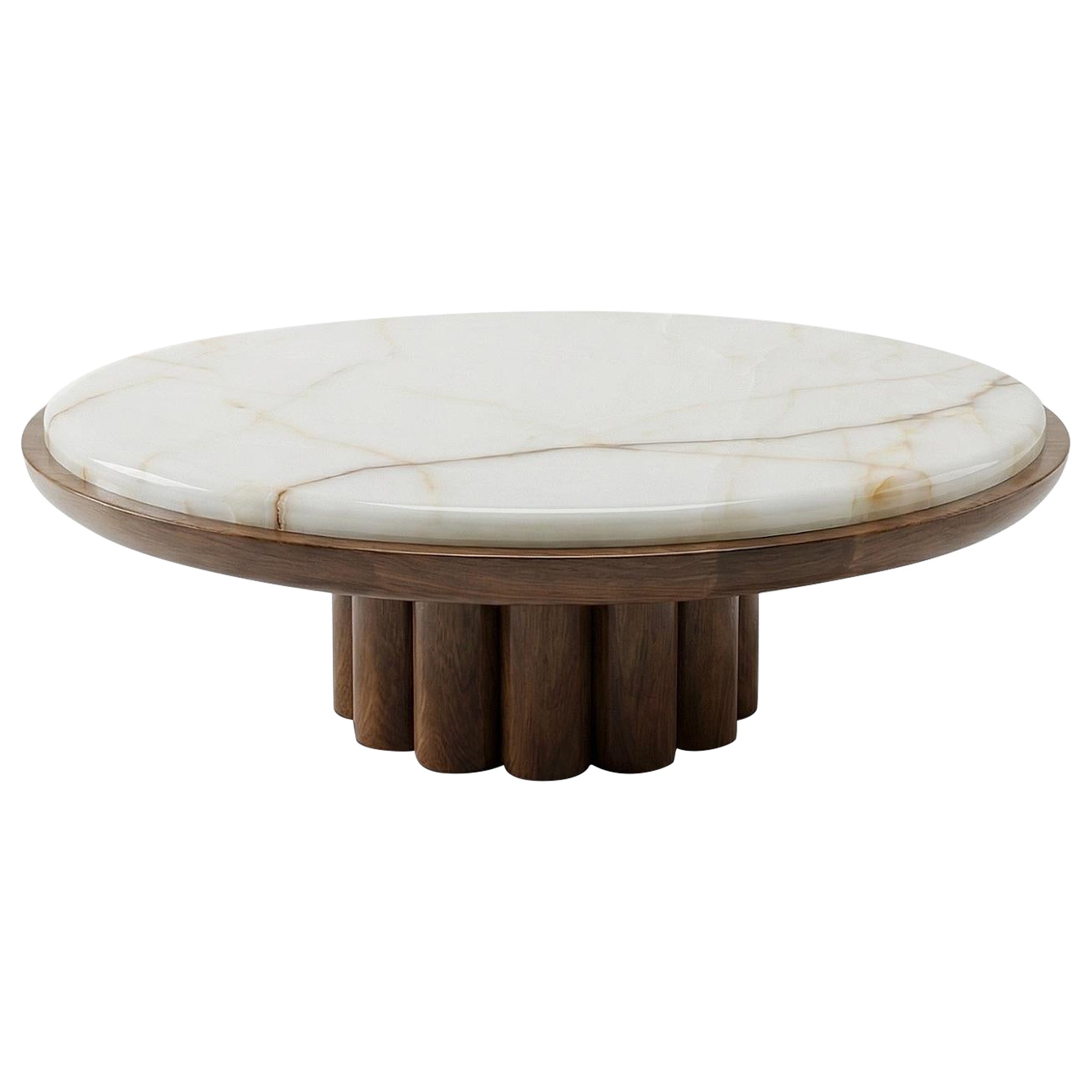 Edoni Coffee table - glossy wood and onyx top