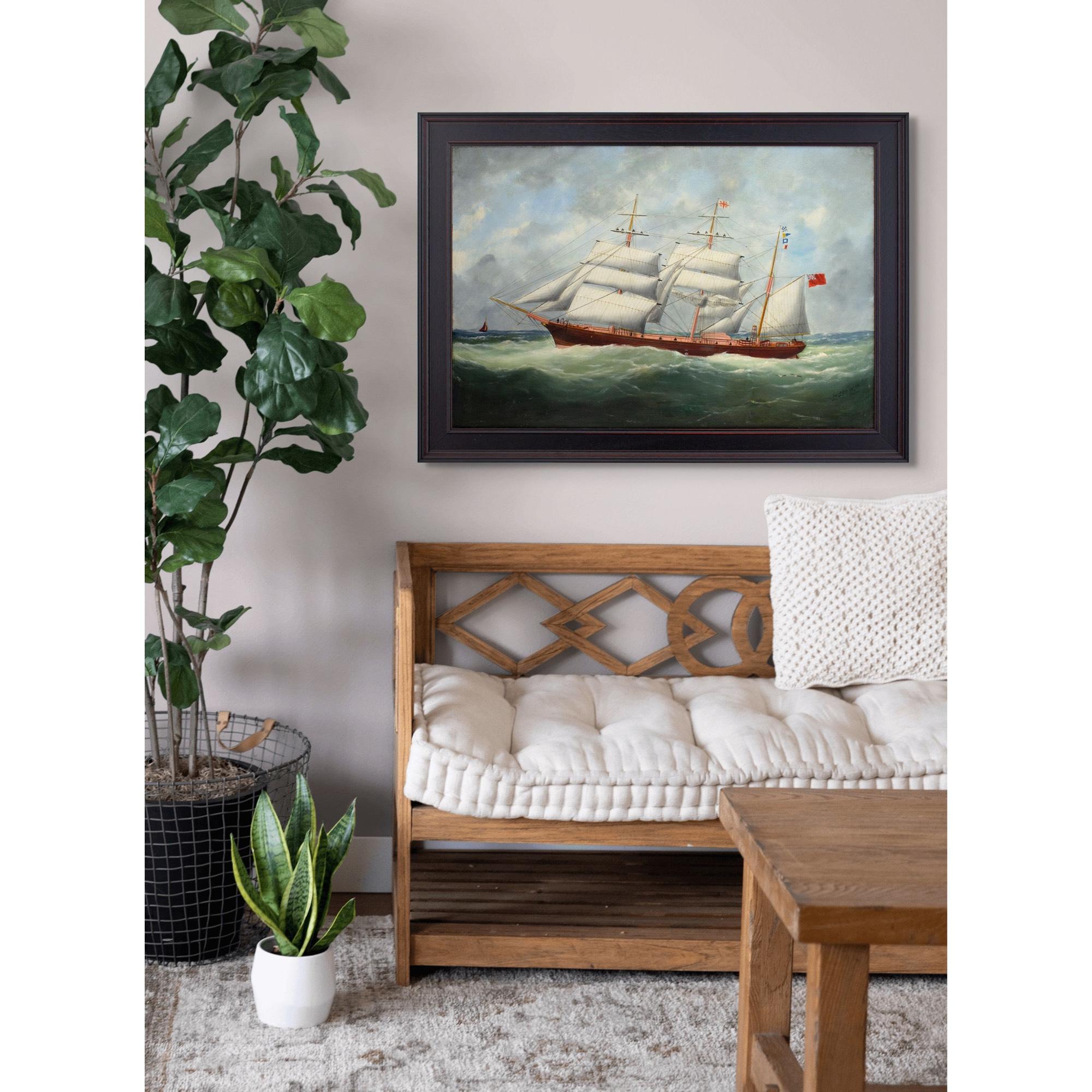 Édouard Adam, The Iron Barque Polestar In Full Sail - Black Landscape Painting by Edouard Adam