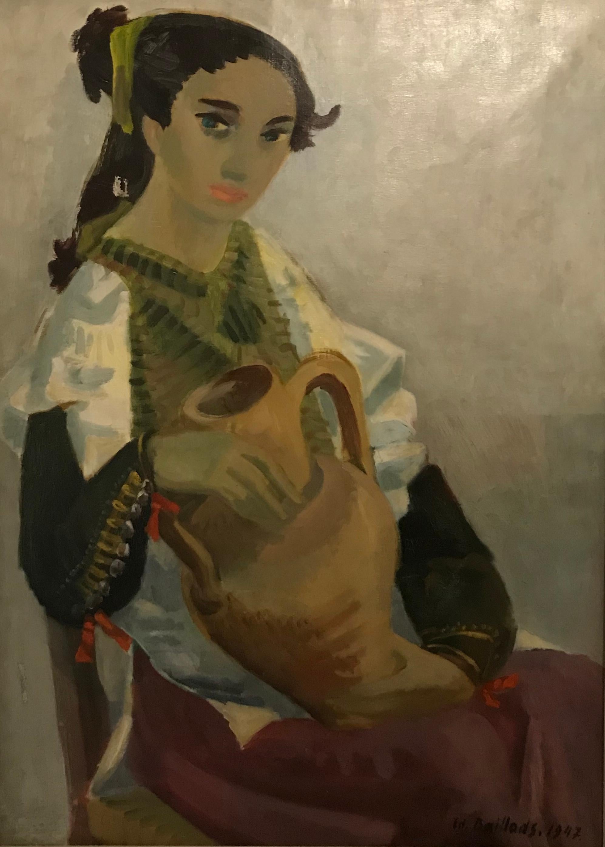 Edouard Baillods Portrait Painting - Femme à la cruche - Woman with the pitcher