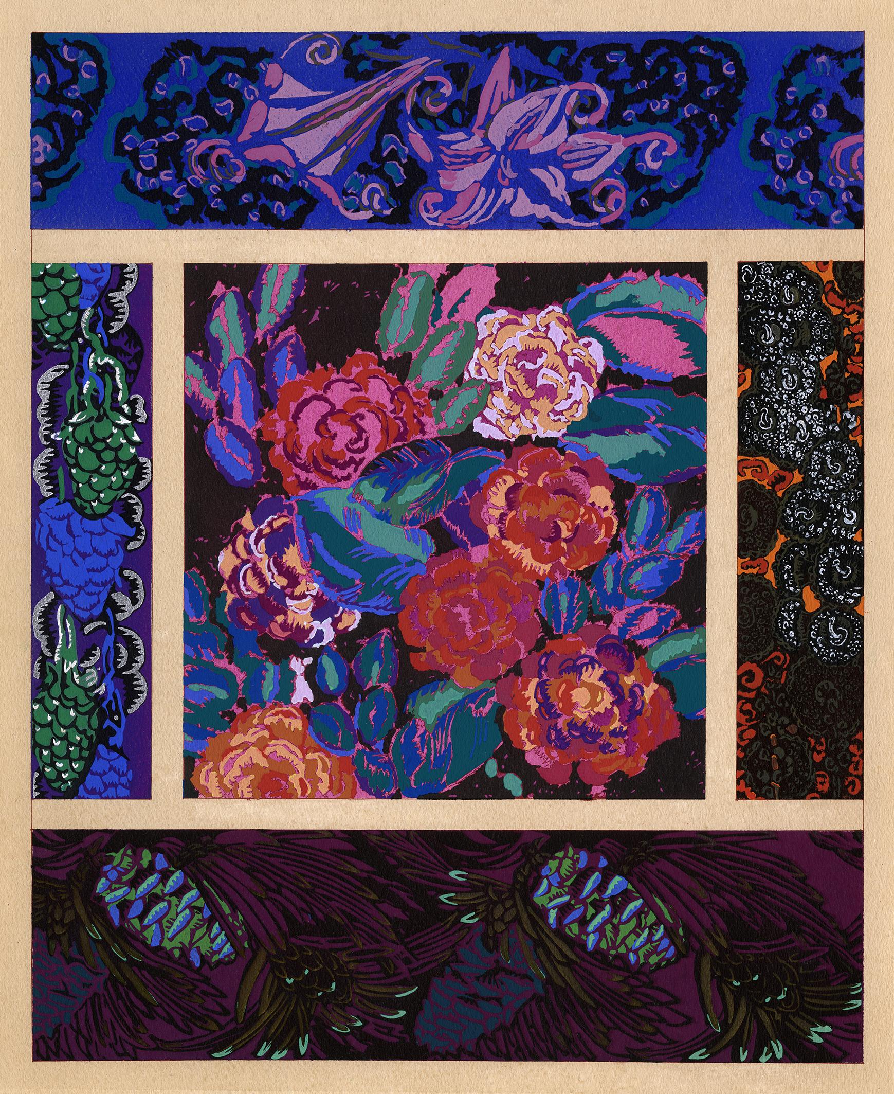 Variations 9 - Art déco français, Pochoir original appliqué à la main