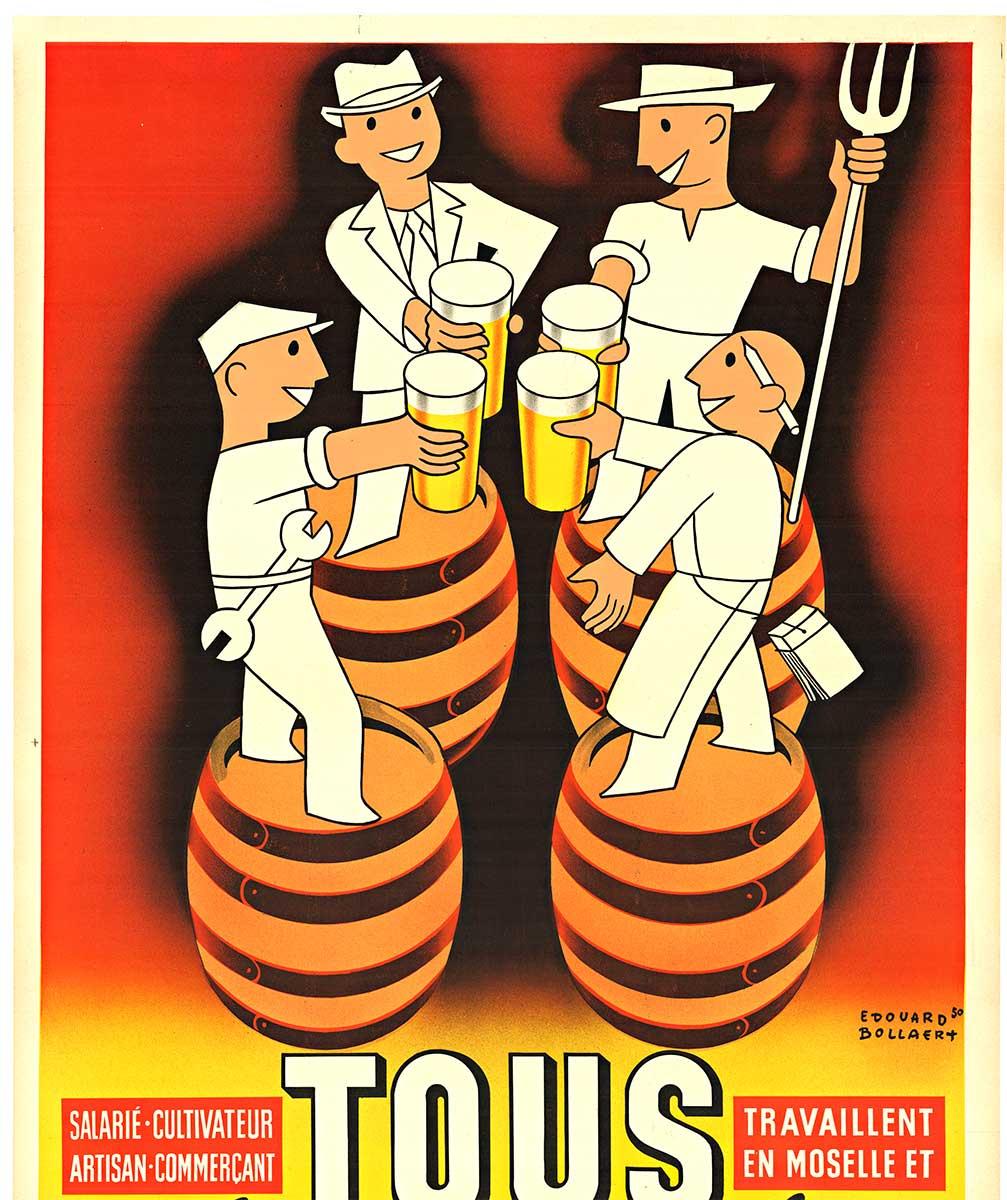Origiinal Biere Mosellane (Todo el mundo bebe cerveza Mosellane) cartel francés vintage - Print de Edouard Bollaert