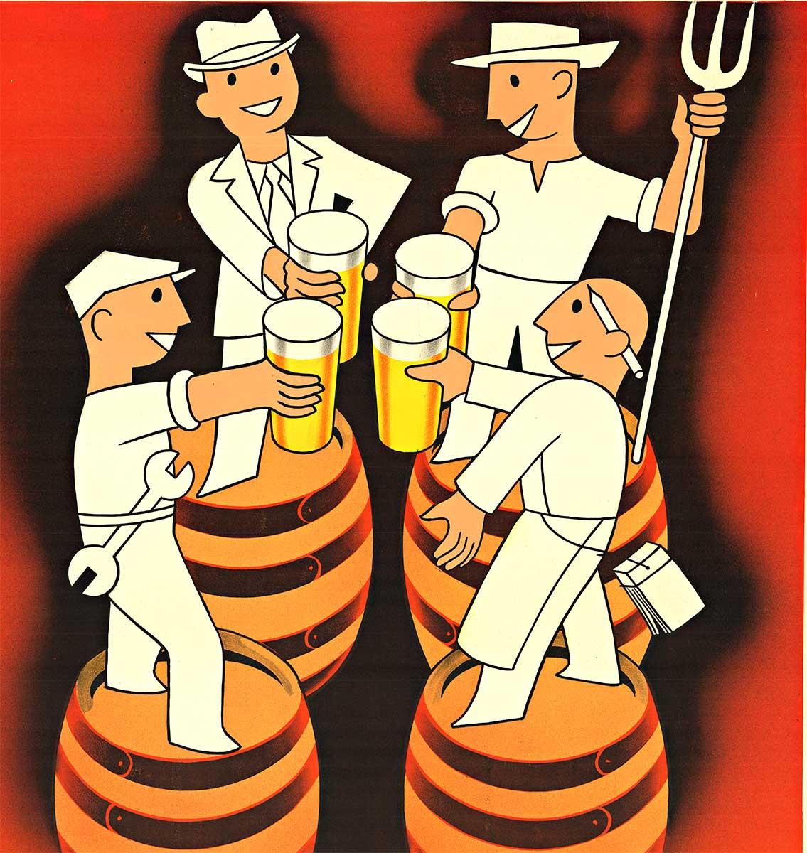 Celebra el Encanto del Mosela:  Cartel Vintage Original Biere Mosellane de Edouard Bollaert.  Respaldo de lino de archivo en muy buen estado, listo para enmarcar.   Grado A-   Extremadamente limpio, con sólo una pequeña mancha de imprenta en el