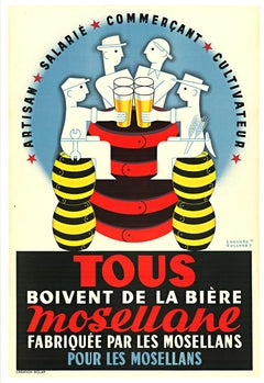 Cartel antiguo francés original de Mosellane Biere (Cerveza) (versión en blanco)
