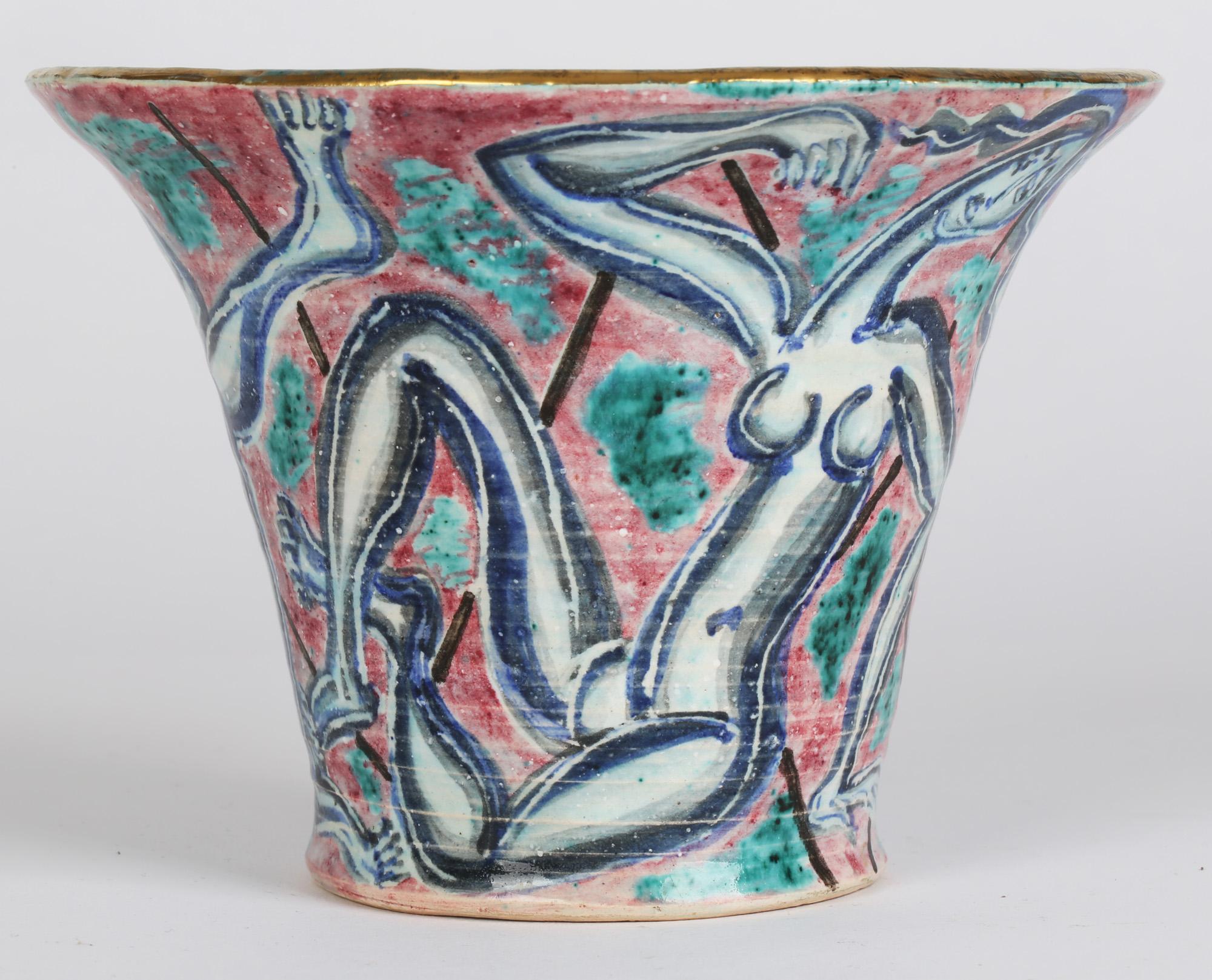 Édouard Cazaux Art Deco Nude Painted Pottery Vase 4