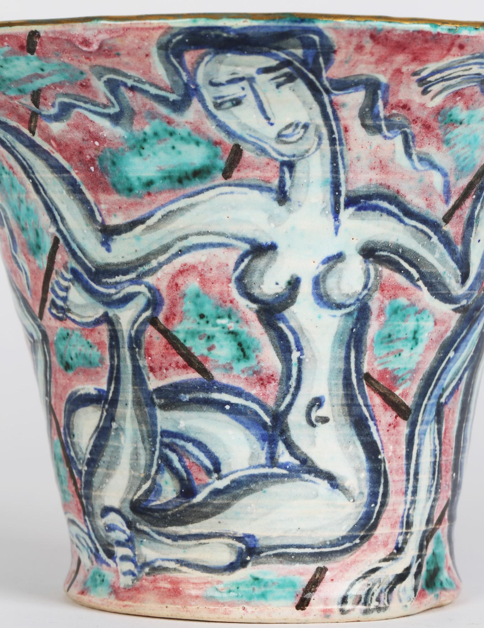 Édouard Cazaux Art Deco Nude Painted Pottery Vase 5