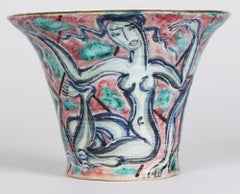 Édouard Cazaux Art Deco Nude Painted Pottery Vase