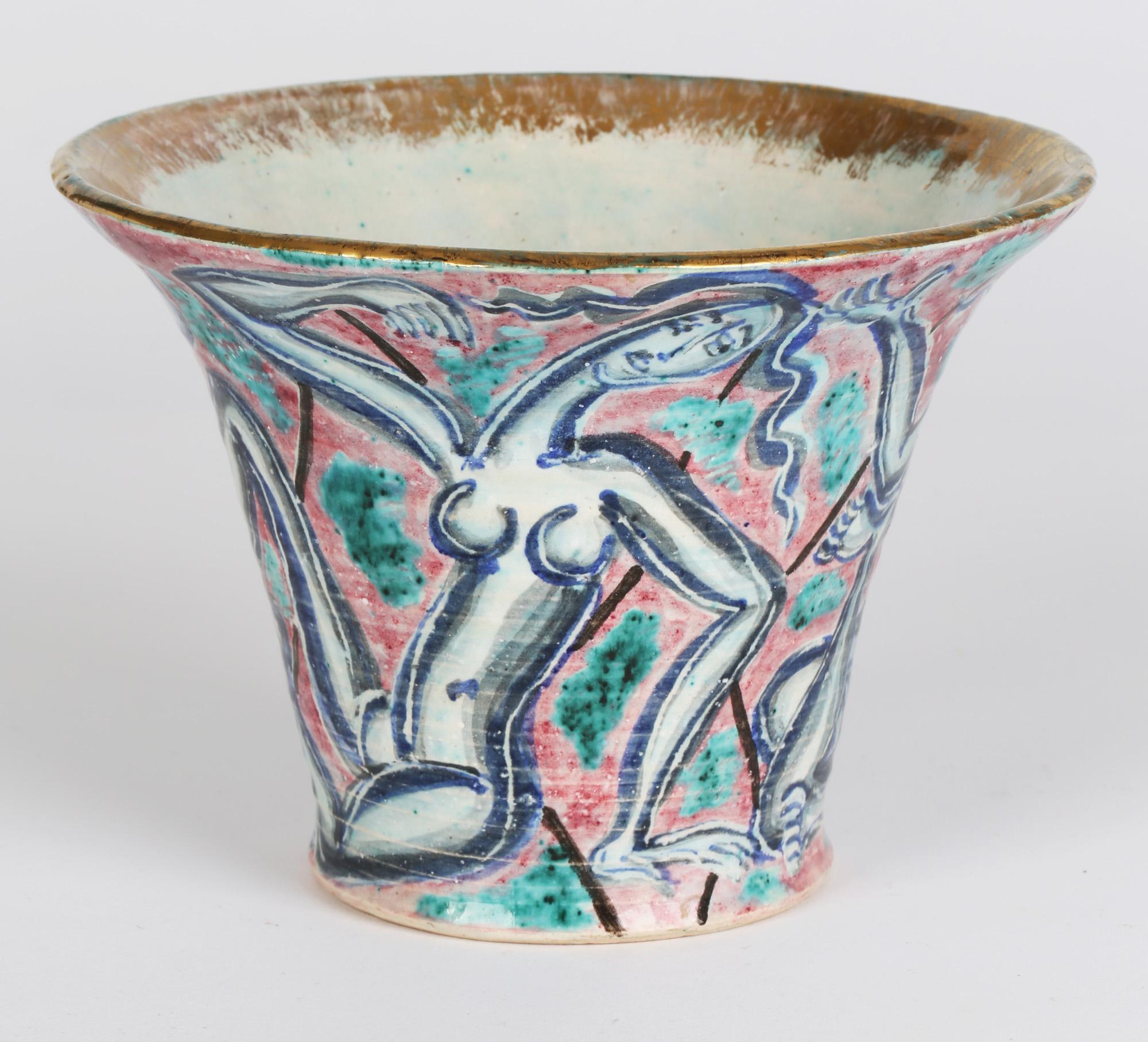 Mid-20th Century Édouard Cazaux Art Deco Nude Painted Pottery Vase