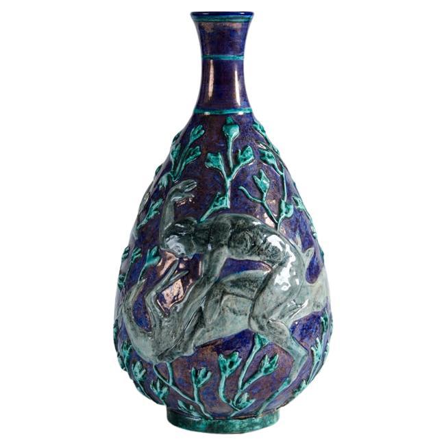 Edouard Cazaux, vase Art déco en porcelaine émaillée anciennement, France, années 1930 en vente