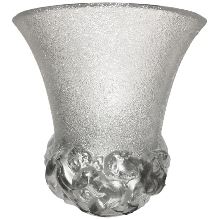 Vase aus geformtem und geätztem Glas von Edouard Cazaux, um 1930, mit der Inschrift Cazaux/Gueron.