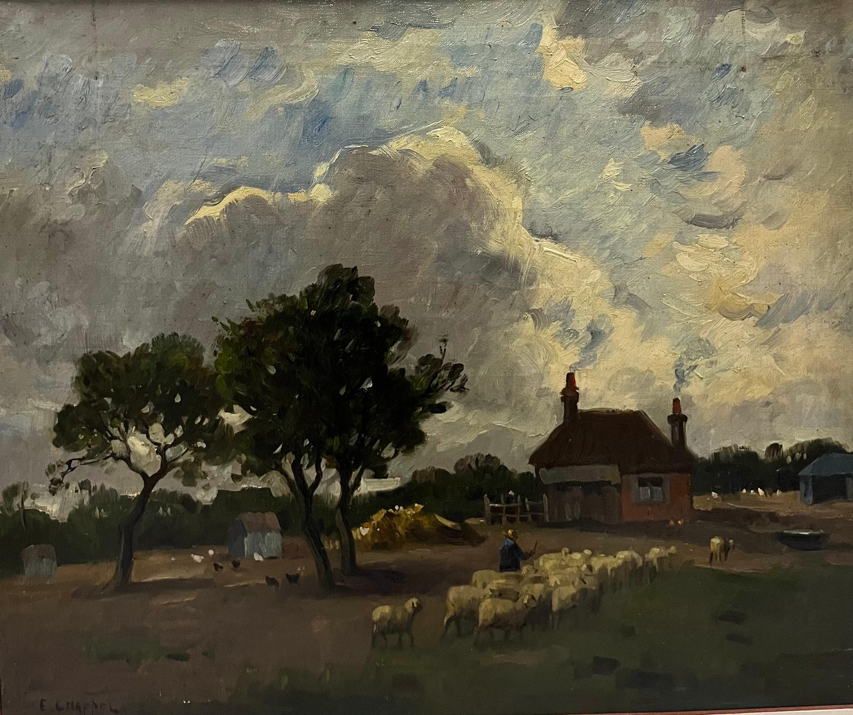 „Vers la Bergerie“ Ölgemälde, 61 x 50  1890  Frankreich – Painting von Edouard Chappel