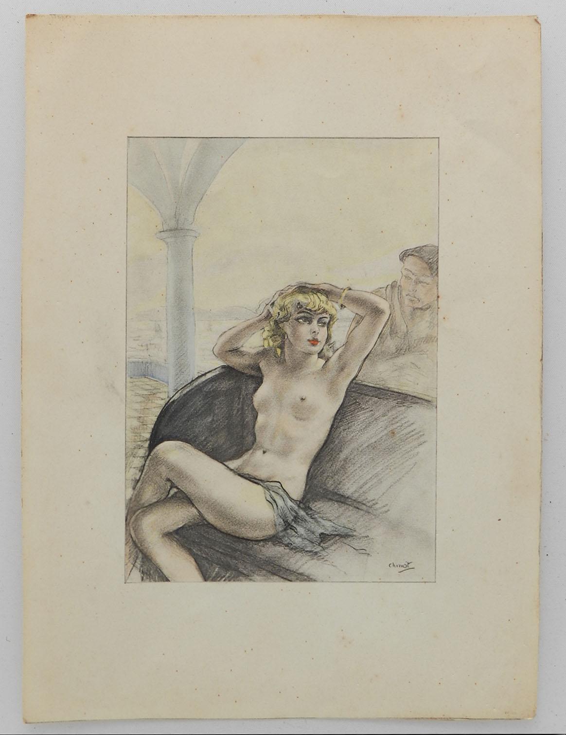 Edouard Chimot Nude Lithograph Print c1936 Art Deco Erotica  5