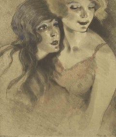 Friends - Etching by Edouard Chimot - 1930s