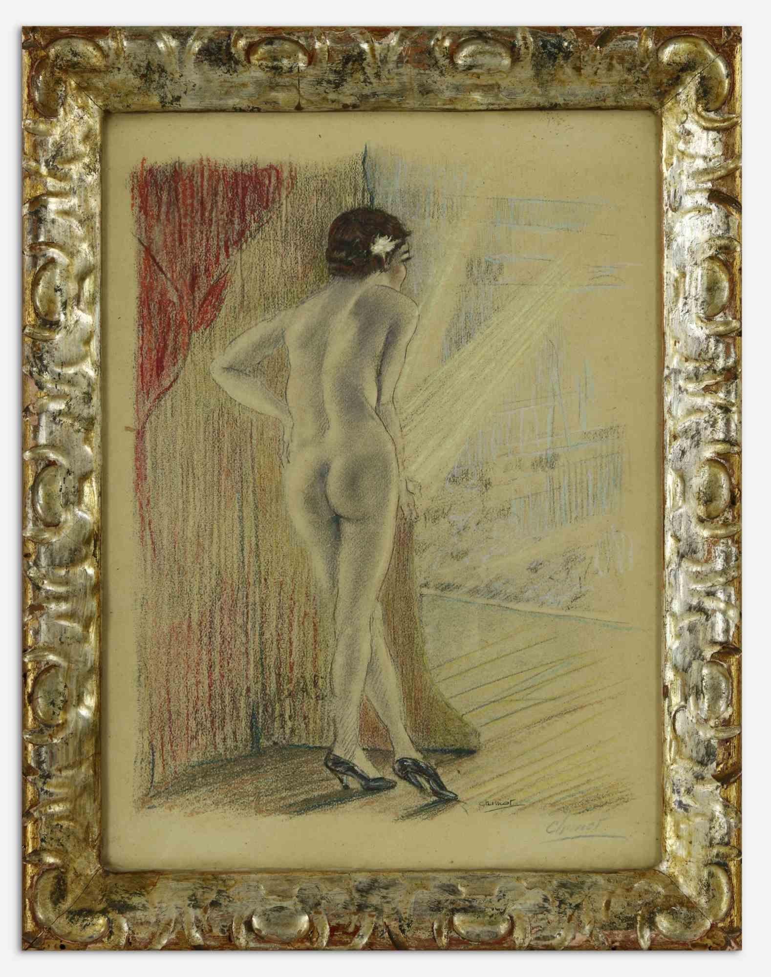 Model in Theatre -  Lithograph by Edouard Chimot - Early 20th Century