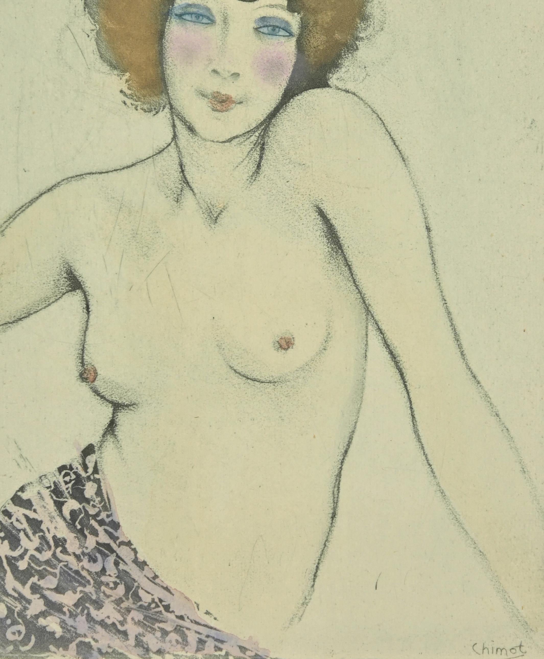 Nudo - Acquaforte di Edouard Chimot - Anni '30 in vendita 1