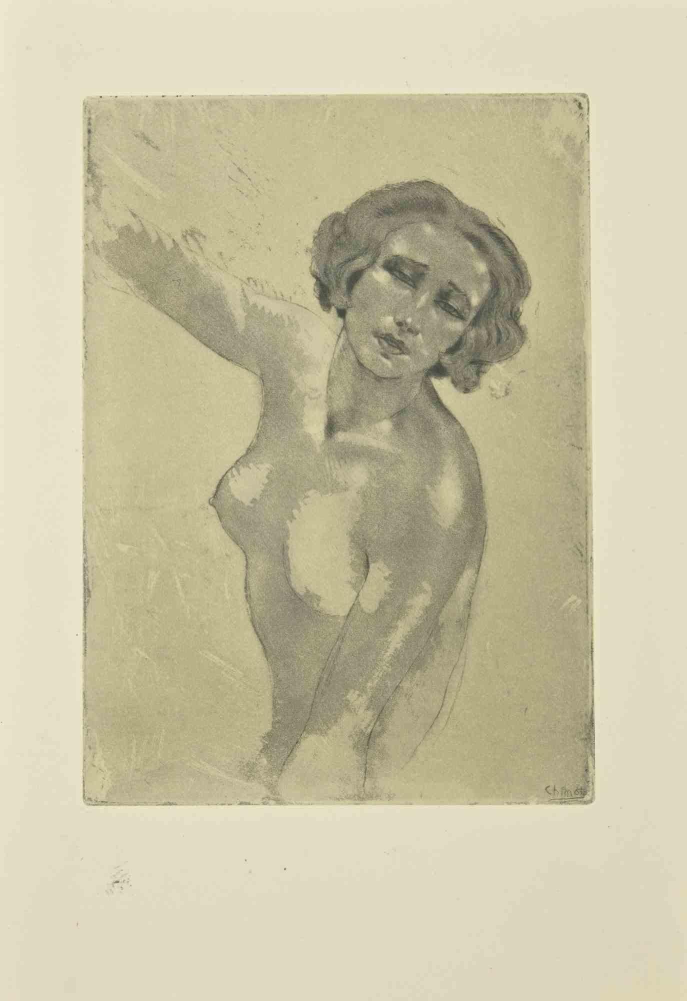 Nude - Etching by Edouard Chimot - 1930s