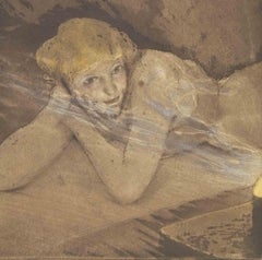 Nu sur le lit -  Gravure d'Edouard Chimot - années 1930