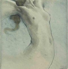 Nude with Wings -  Etching by Edouard Chimot - 1930s