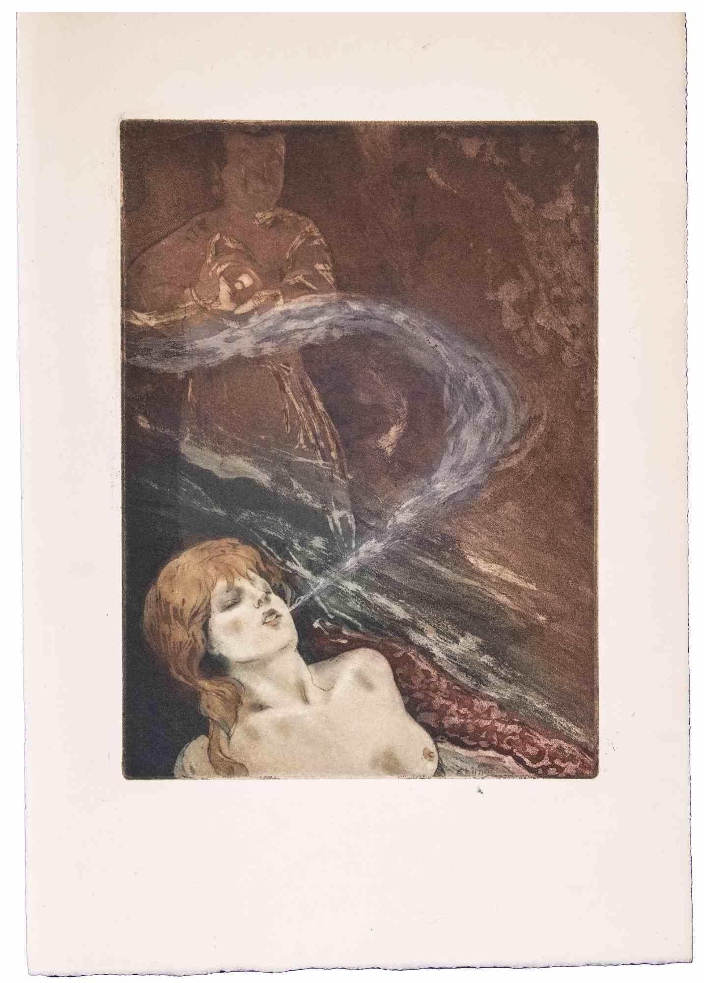 Opium Night ist eine Radierung von Edouard Chimot aus den 1930er Jahren.

Das sehr schöne Kunstwerk ist in gutem Zustand.

Keine Unterschrift.

Stellt eine junge Frau mit roten Haaren dar, die raucht.

Édouard Chimot (26. November 1880 - 7. Juni