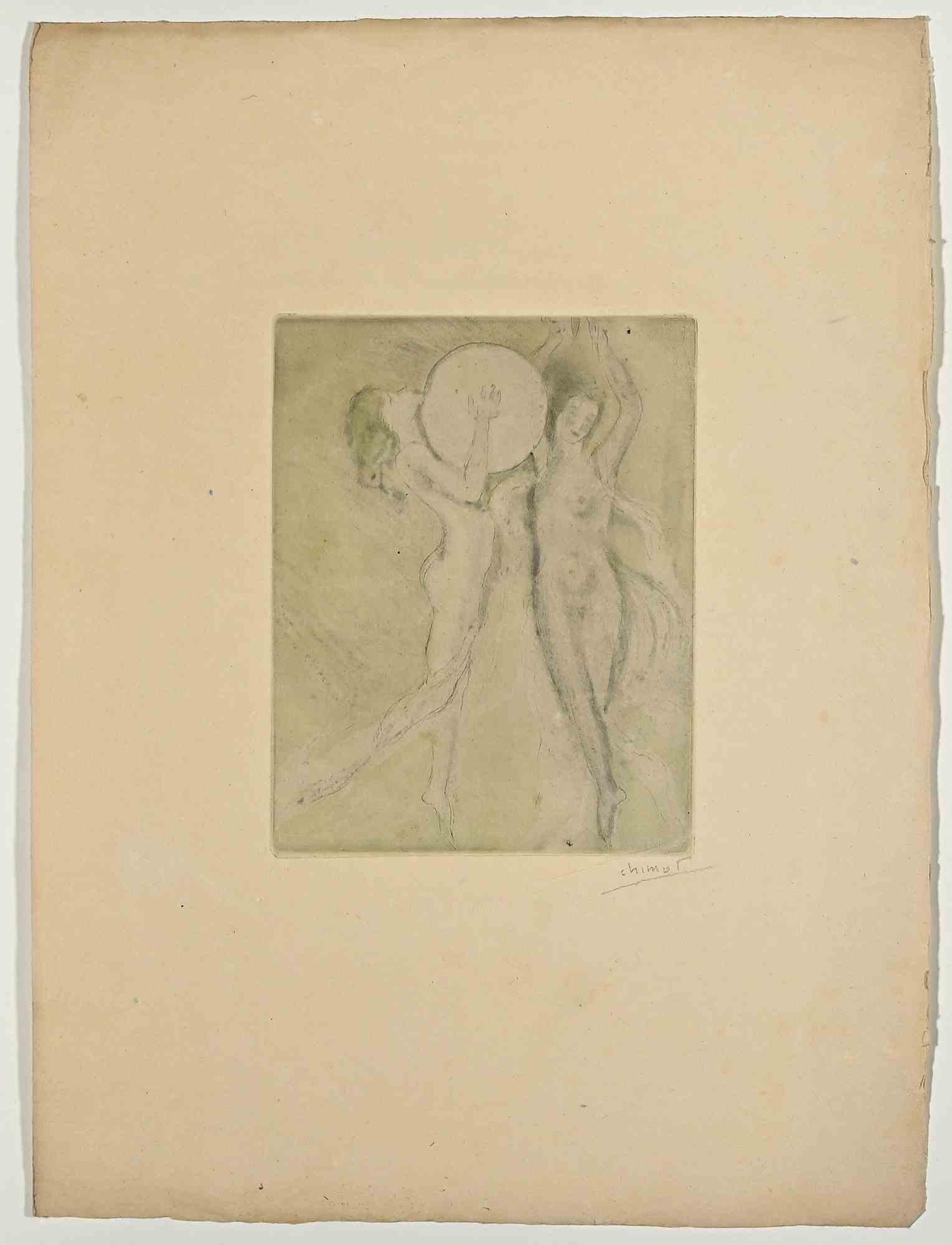 Portrait de femme - Gravure originale d'Edouard Chimot  Début du XXe siècle