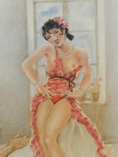 Spanish Couple by Edward Chimot Nude Lithograph Print c1946