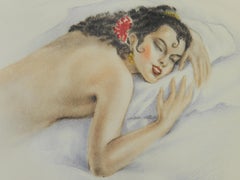 Spanish Lady by Edward Chimot Nude Lithograph Print c1946