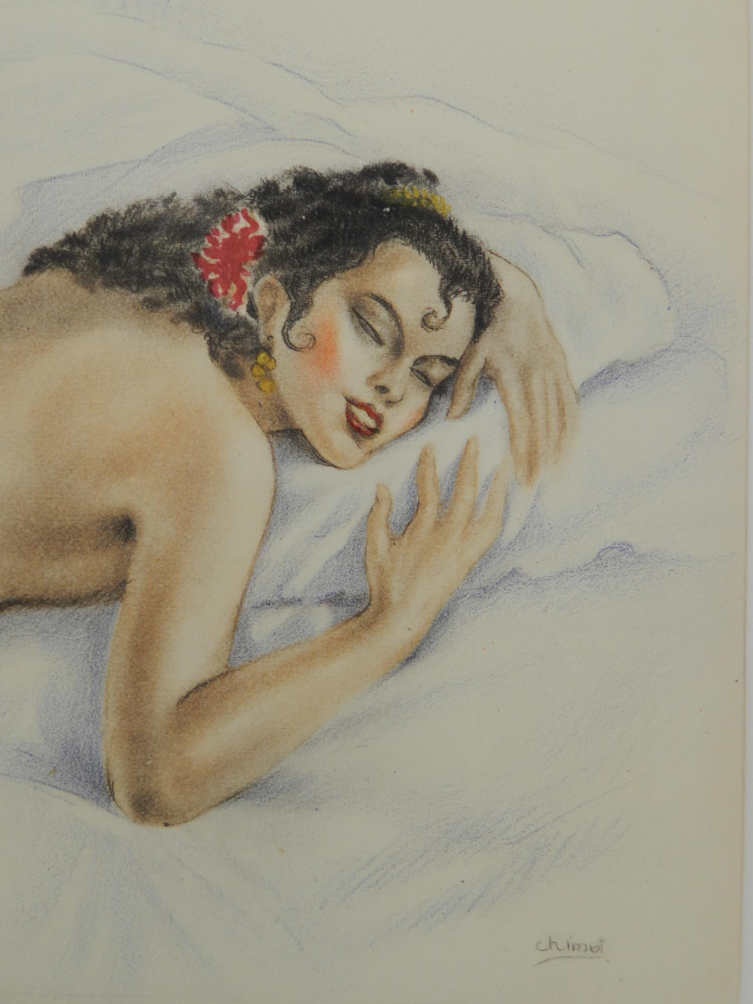 Lithographie d'une femme espagnole par Edward Chimot - Nu de lithographe - vers1946  en vente 2