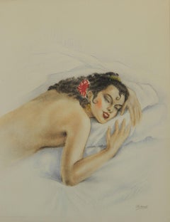 Vintage Spanish Lady by Edward Chimot Nude Lithograph Print c1946 