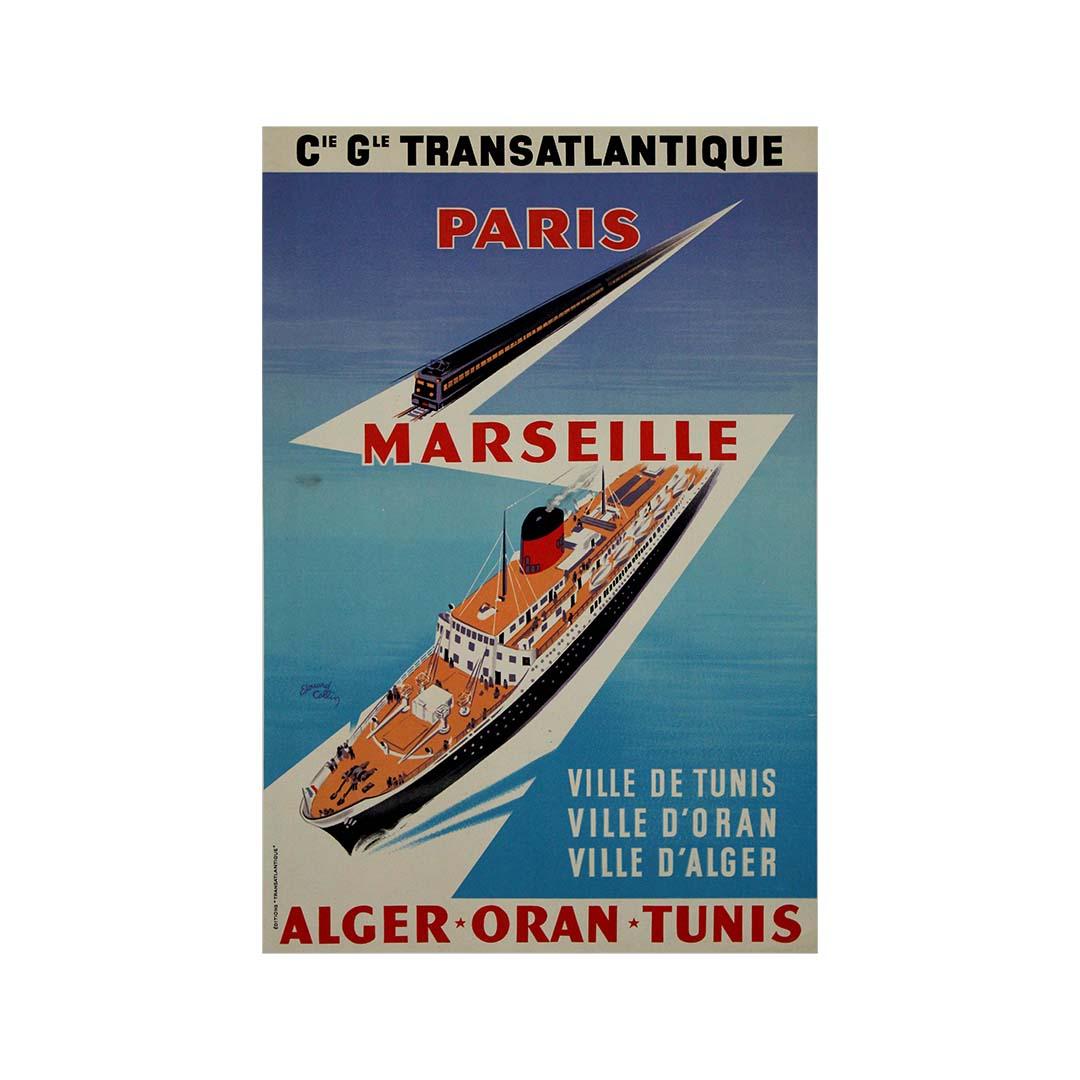 Original poster - Compagnie Générale Transatlantique Paris Marseille Alger Oran  For Sale 2