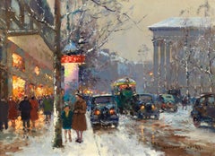 La Madeleine - Le Soir Paesaggio urbano impressionista dipinto a olio da Edouard Cortes