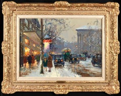 Vintage La Madeleine – Le Soir Impressionist Cityscape Oil Painting by Edouard Cortes