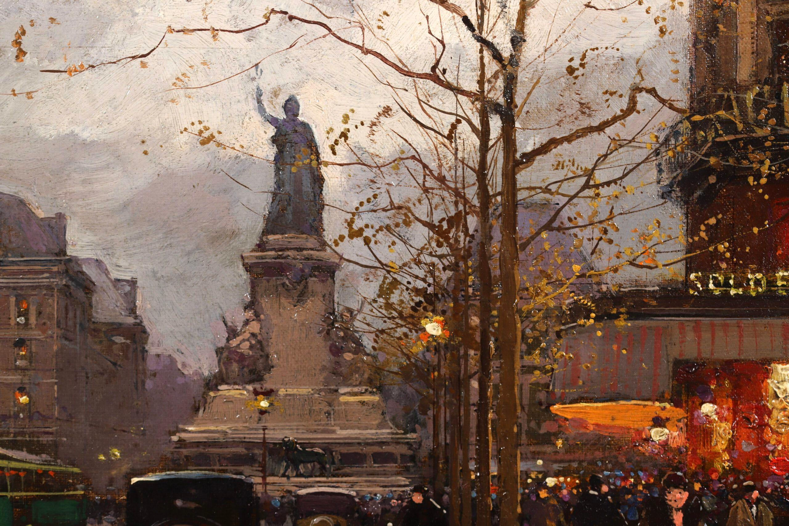 Place de la Republique - Impressionist Figures in Landscape Oil - Edouard Cortes 6
