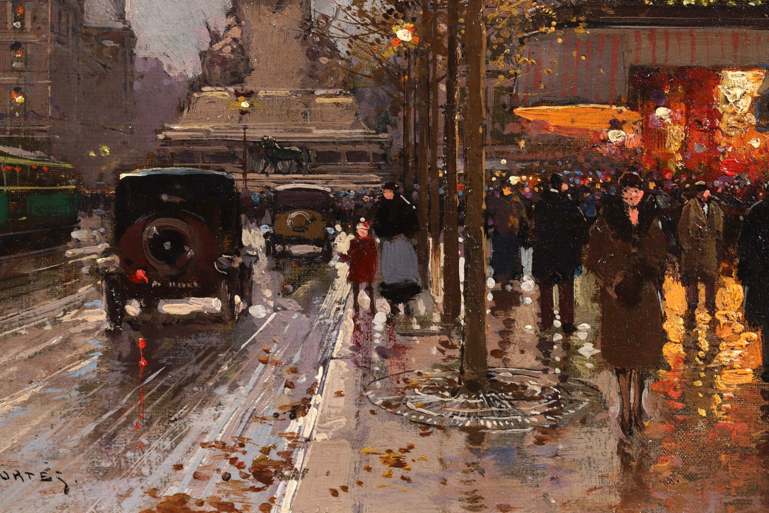 Place de la Republique - Impressionist Figures in Landscape Oil - Edouard Cortes 1