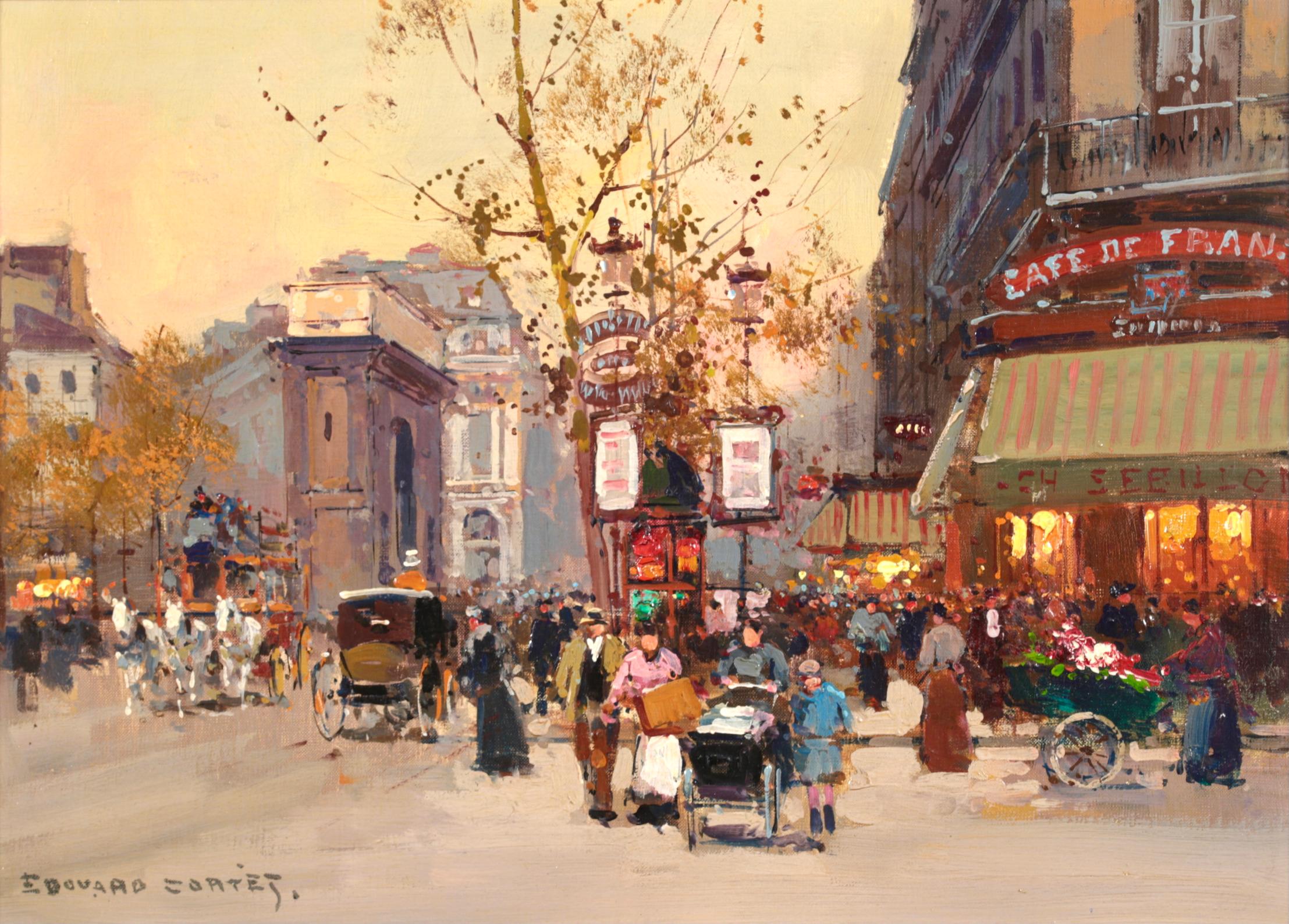  Édouard Cortès Figurative Painting - Porte de Saint Martin - Impressionist Cityscape Oil Painting by Edouard Cortes