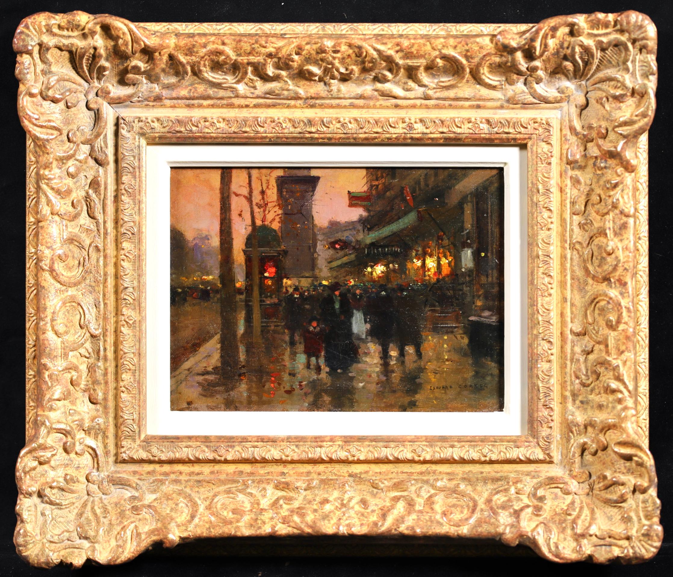Porte Saint Denis - Le Soir - Impressionist Landscape Oil by Edouard Cortes - Painting by  Édouard Cortès