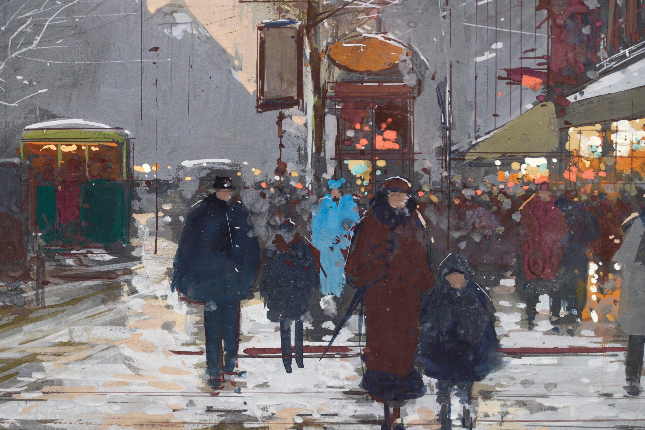 Winter - Porte St Denis - Impressionist Cityscape Painting by Edouard Cortes For Sale 5