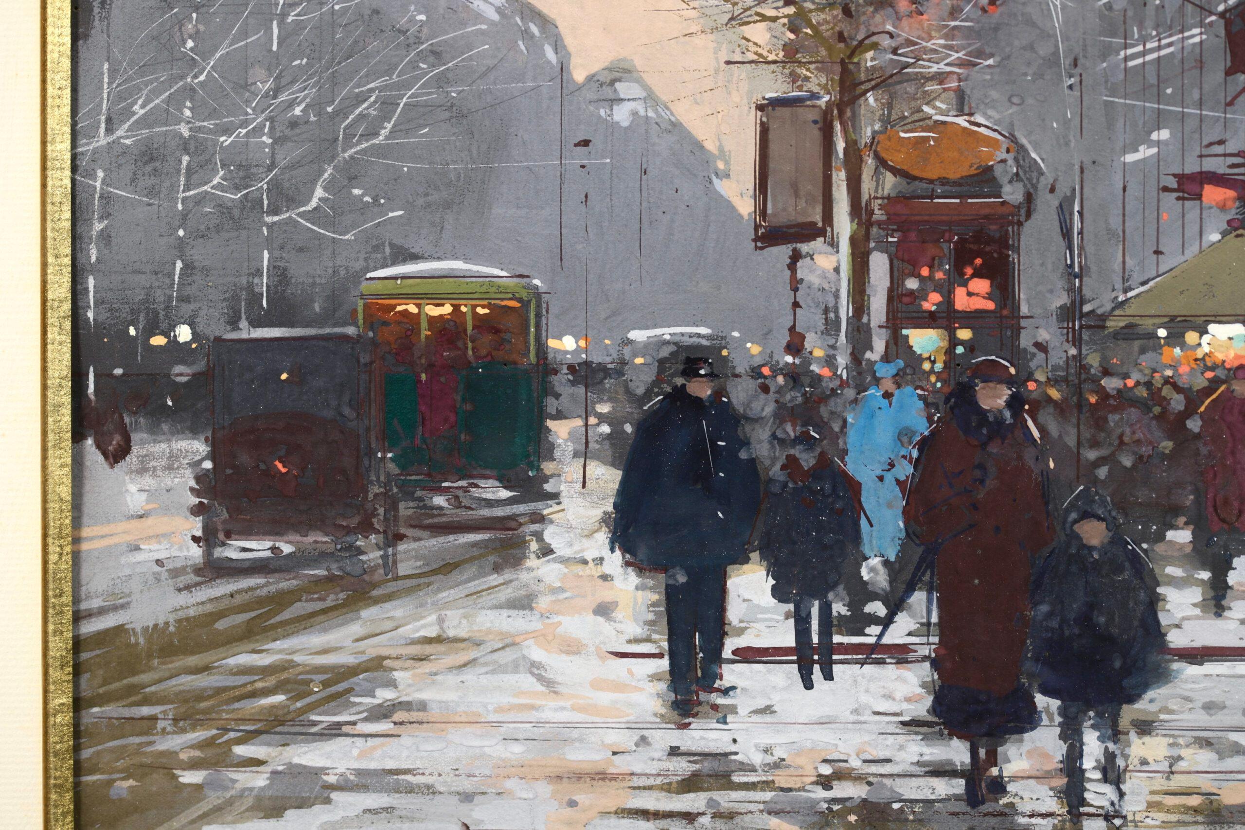 Winter - Porte St Denis - Impressionist Cityscape Painting by Edouard Cortes For Sale 8