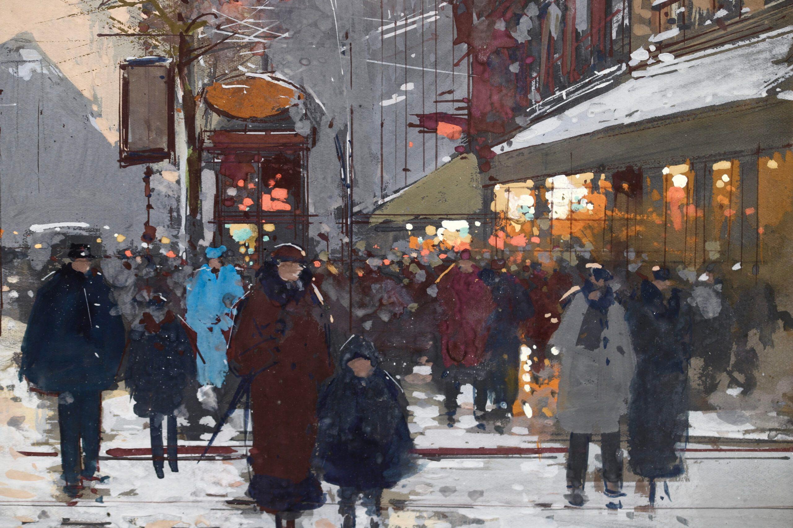 Winter - Porte St Denis - Impressionist Cityscape Painting by Edouard Cortes For Sale 9
