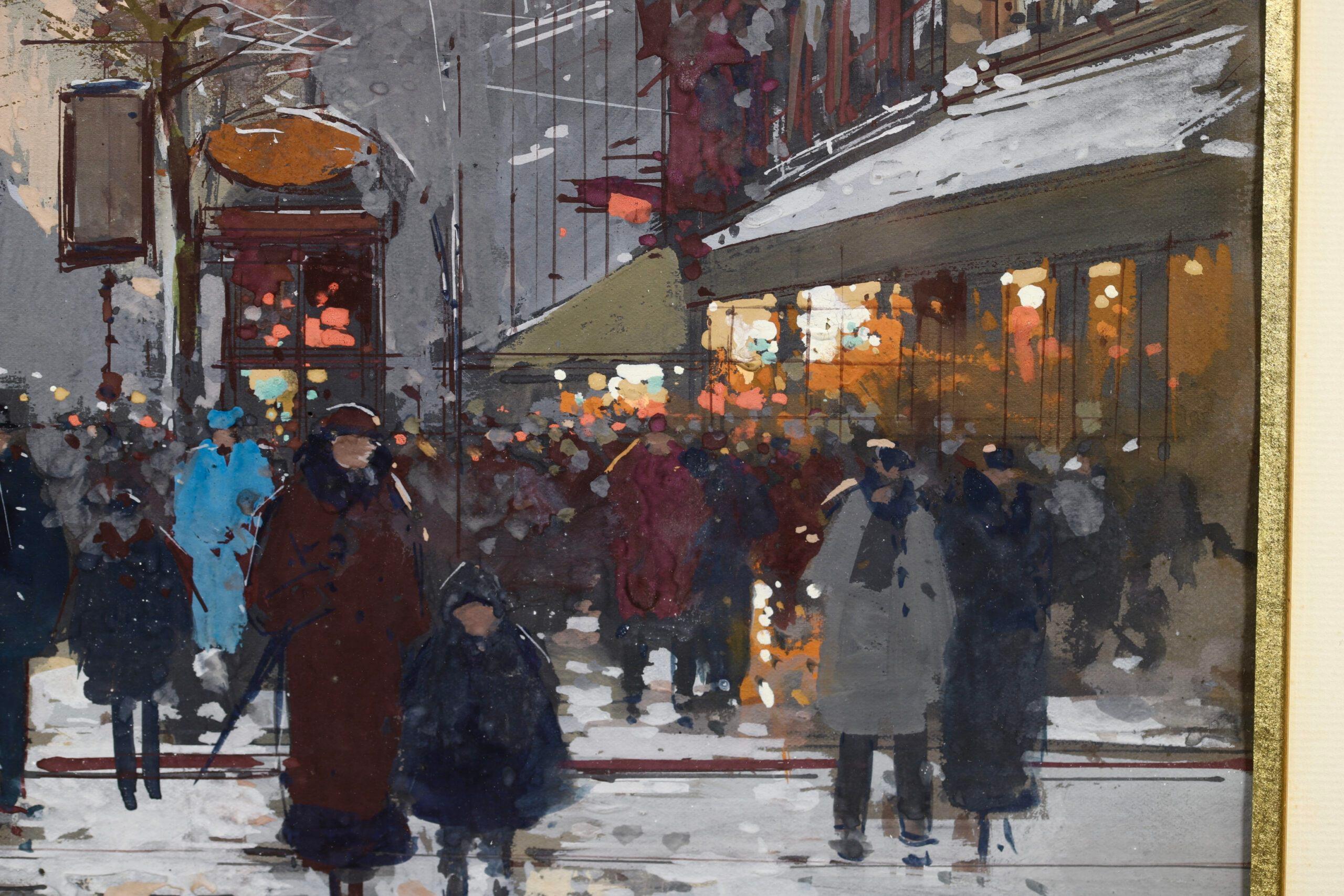 Winter - Porte St Denis - Impressionist Cityscape Painting by Edouard Cortes For Sale 10