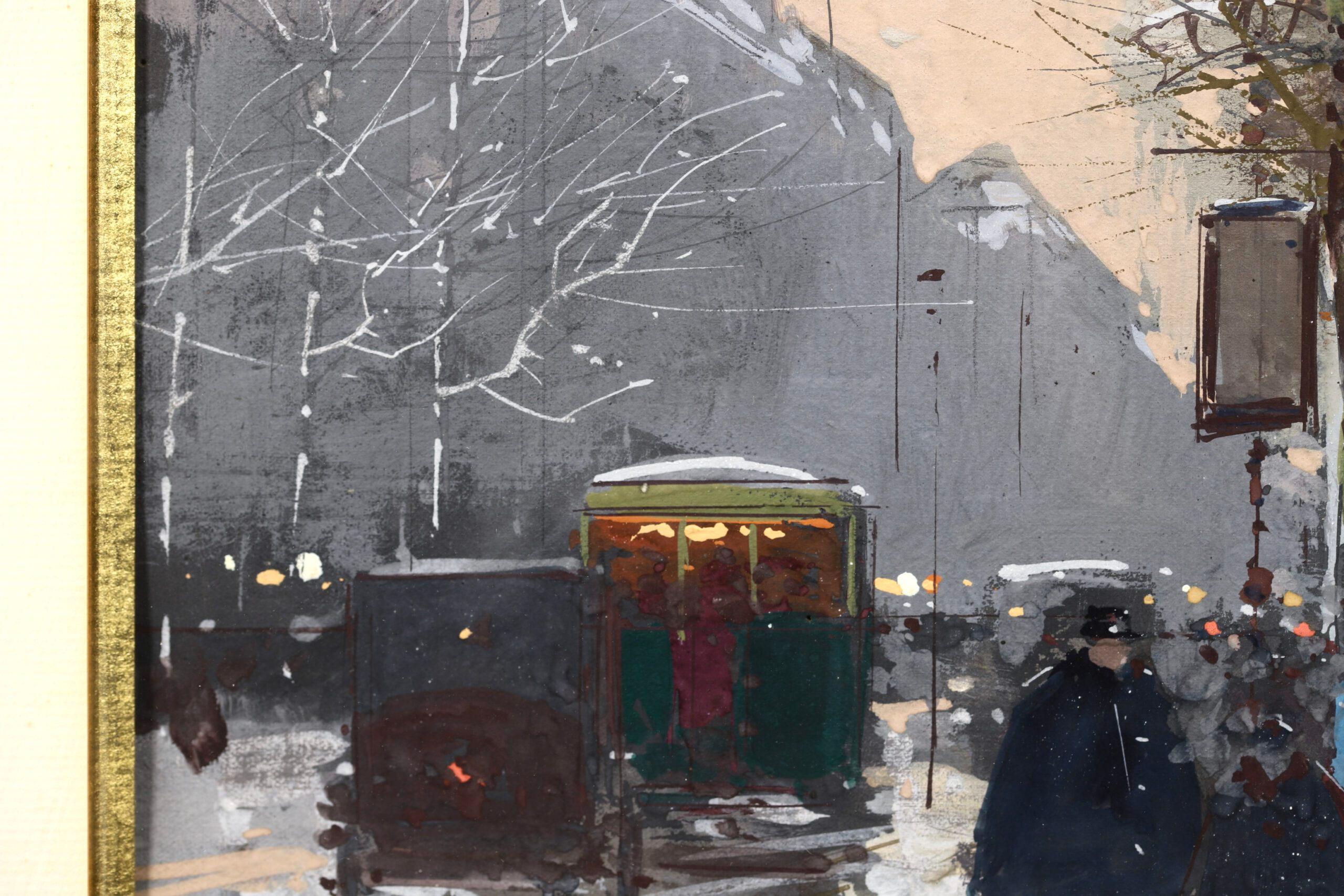 Winter - Porte St Denis - Impressionist Cityscape Painting by Edouard Cortes For Sale 11