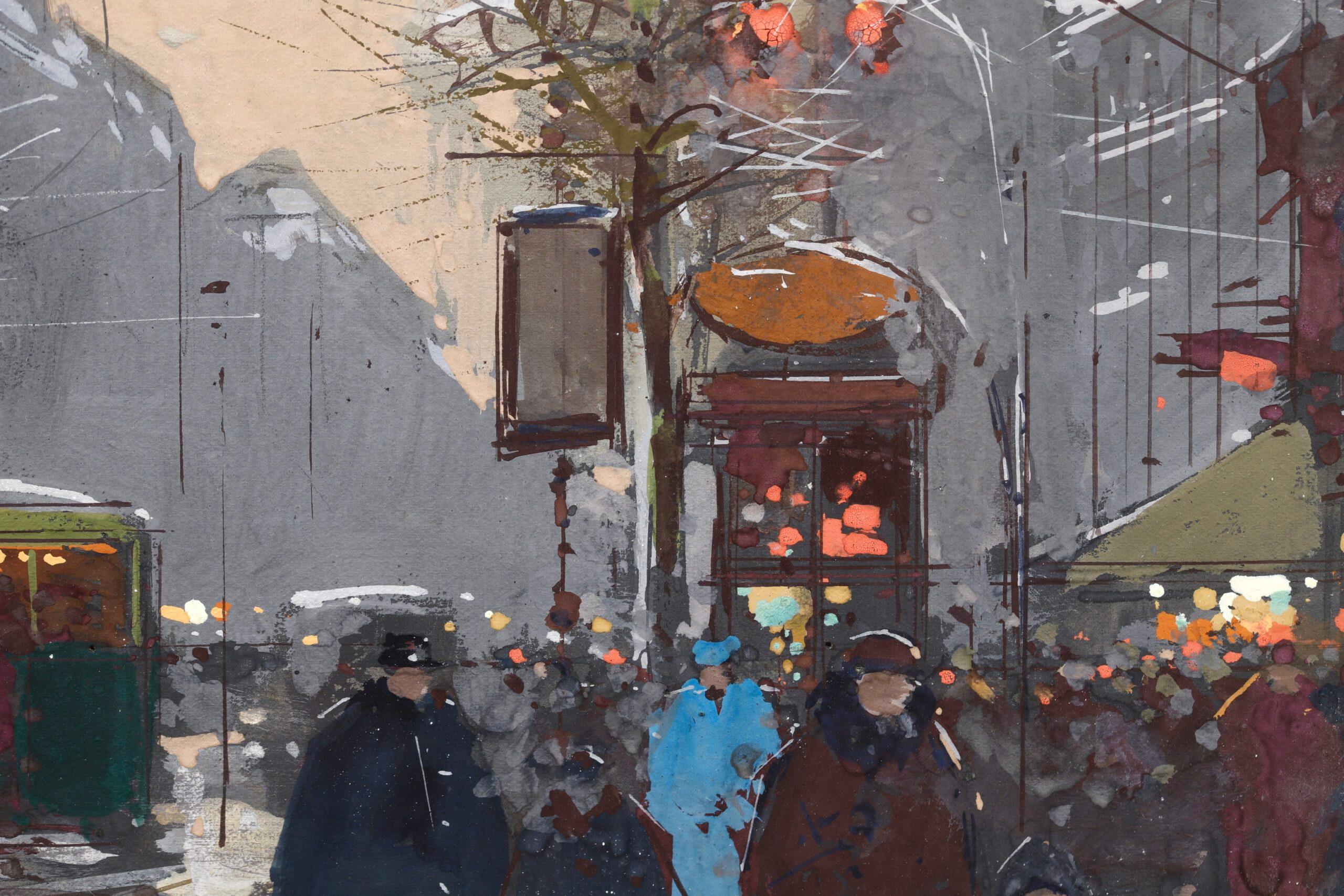 Winter - Porte St Denis - Impressionist Cityscape Painting by Edouard Cortes For Sale 12