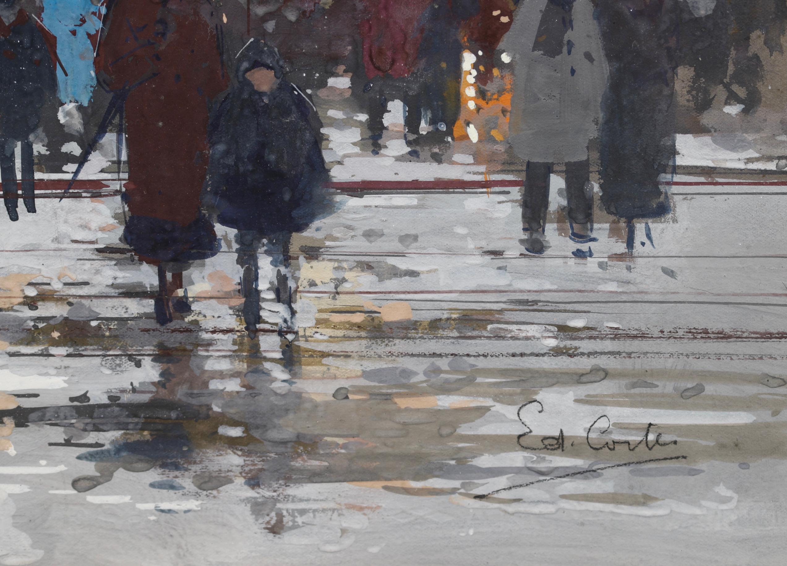 Winter - Porte St Denis - Impressionist Cityscape Painting by Edouard Cortes For Sale 13