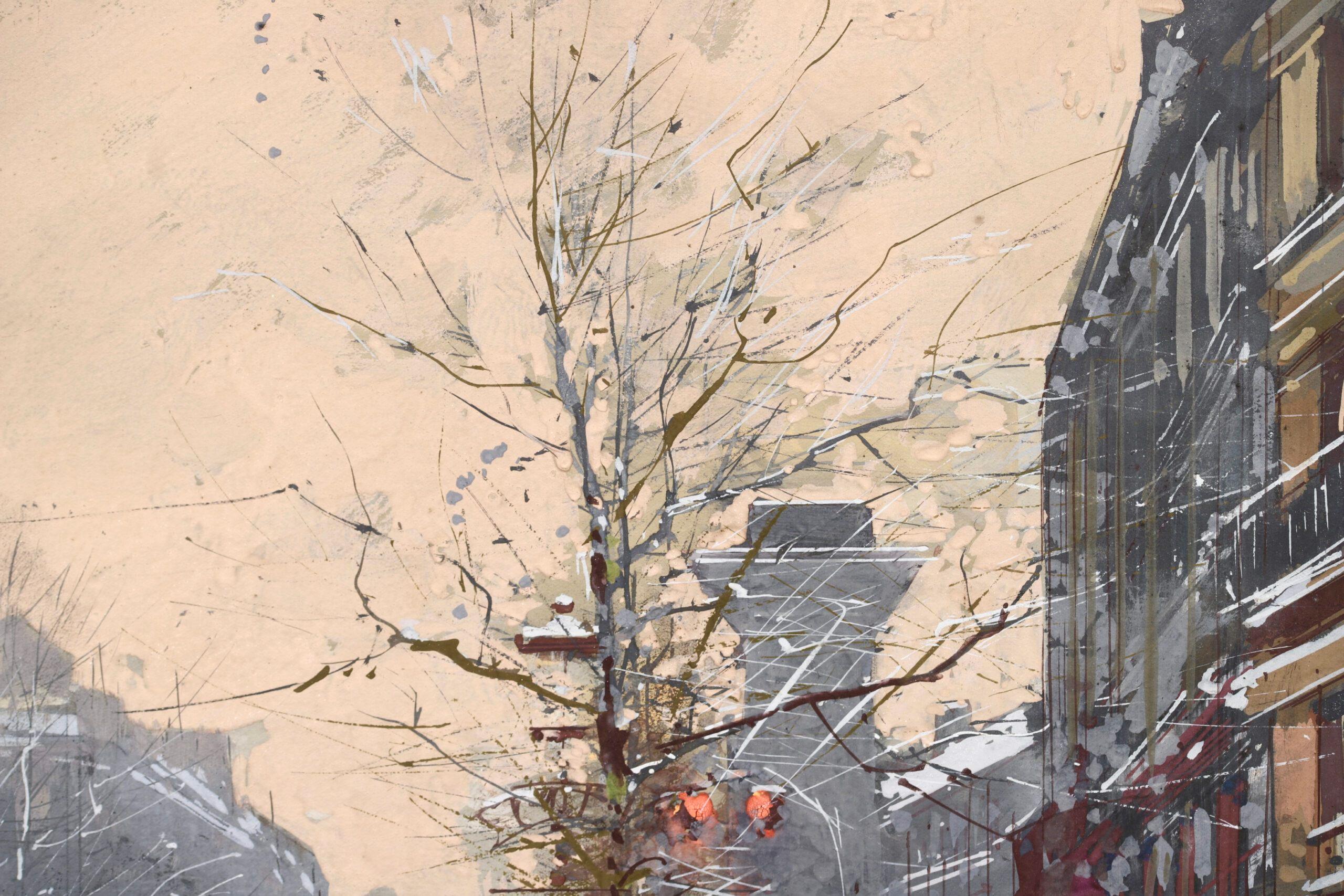 Winter – Porte St Denis – Impressionistisches Stadtbildgemälde von Edouard Cortes – Painting von  Édouard Cortès