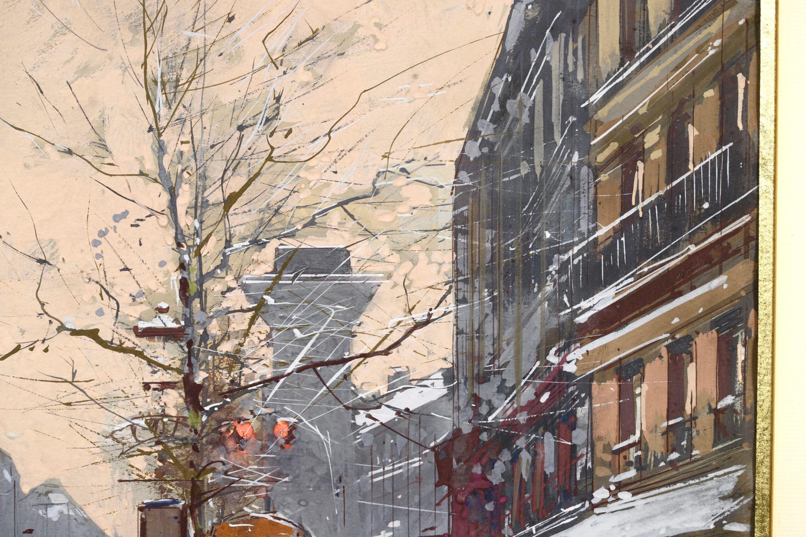 Winter – Porte St Denis – Impressionistisches Stadtbildgemälde von Edouard Cortes (Impressionismus), Painting, von  Édouard Cortès