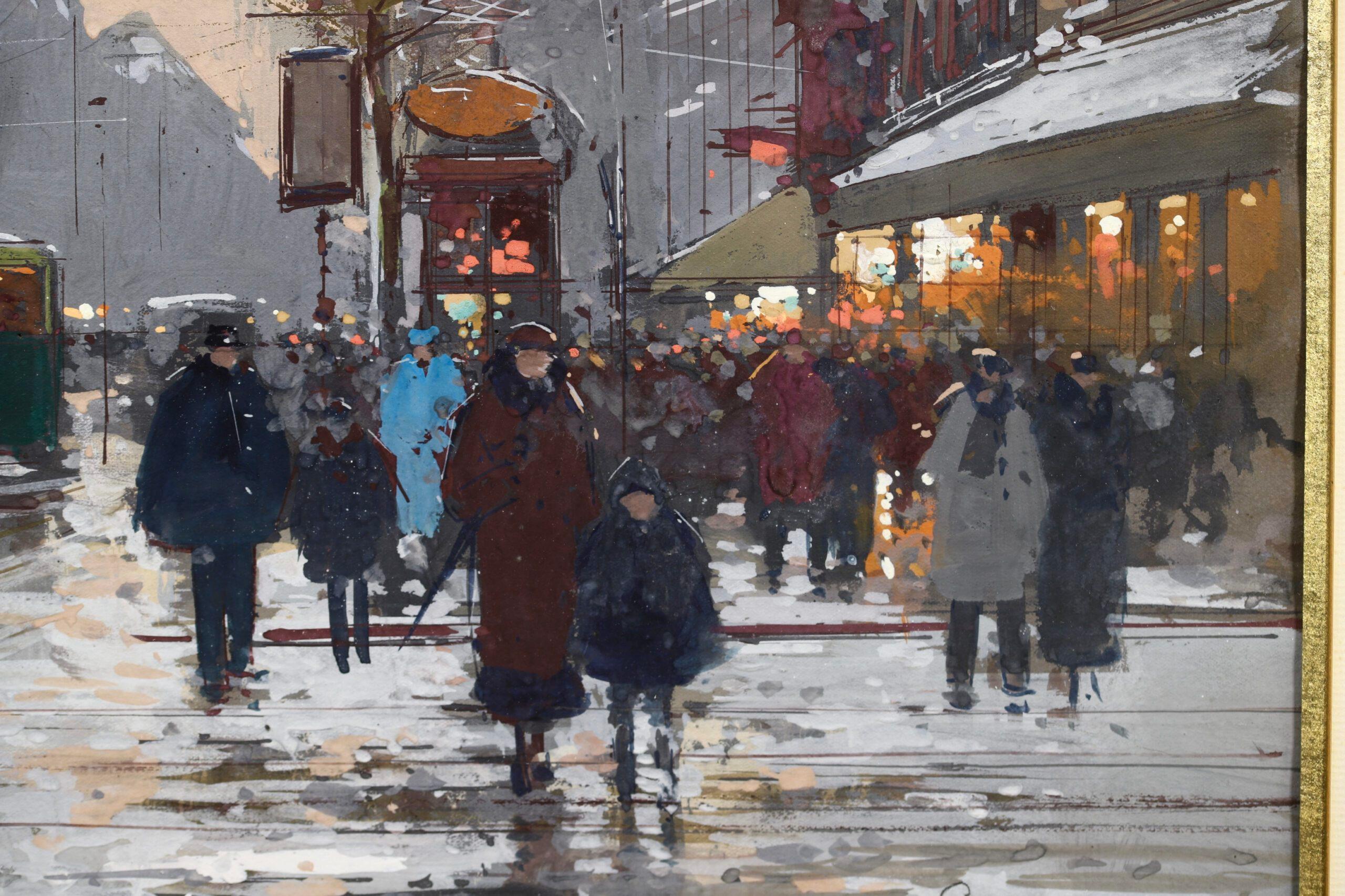 Winter - Porte St Denis - Impressionist Cityscape Painting by Edouard Cortes 2