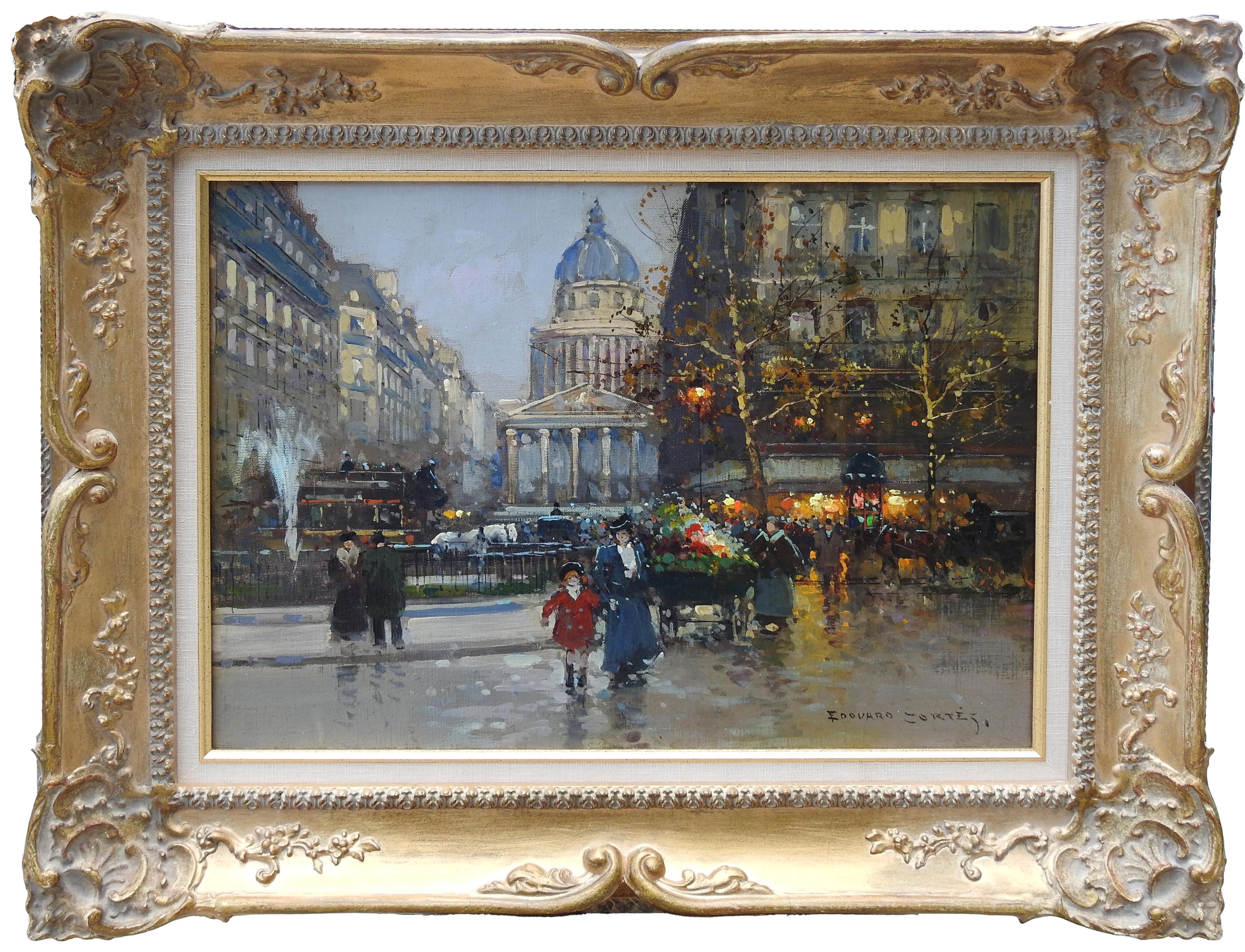 Figurative Painting di Édouard Leon Cortès - "Le Pantheon - Parigi, 1905", Edouard Cortes, 13x18, Olio su tela, Impressionismo