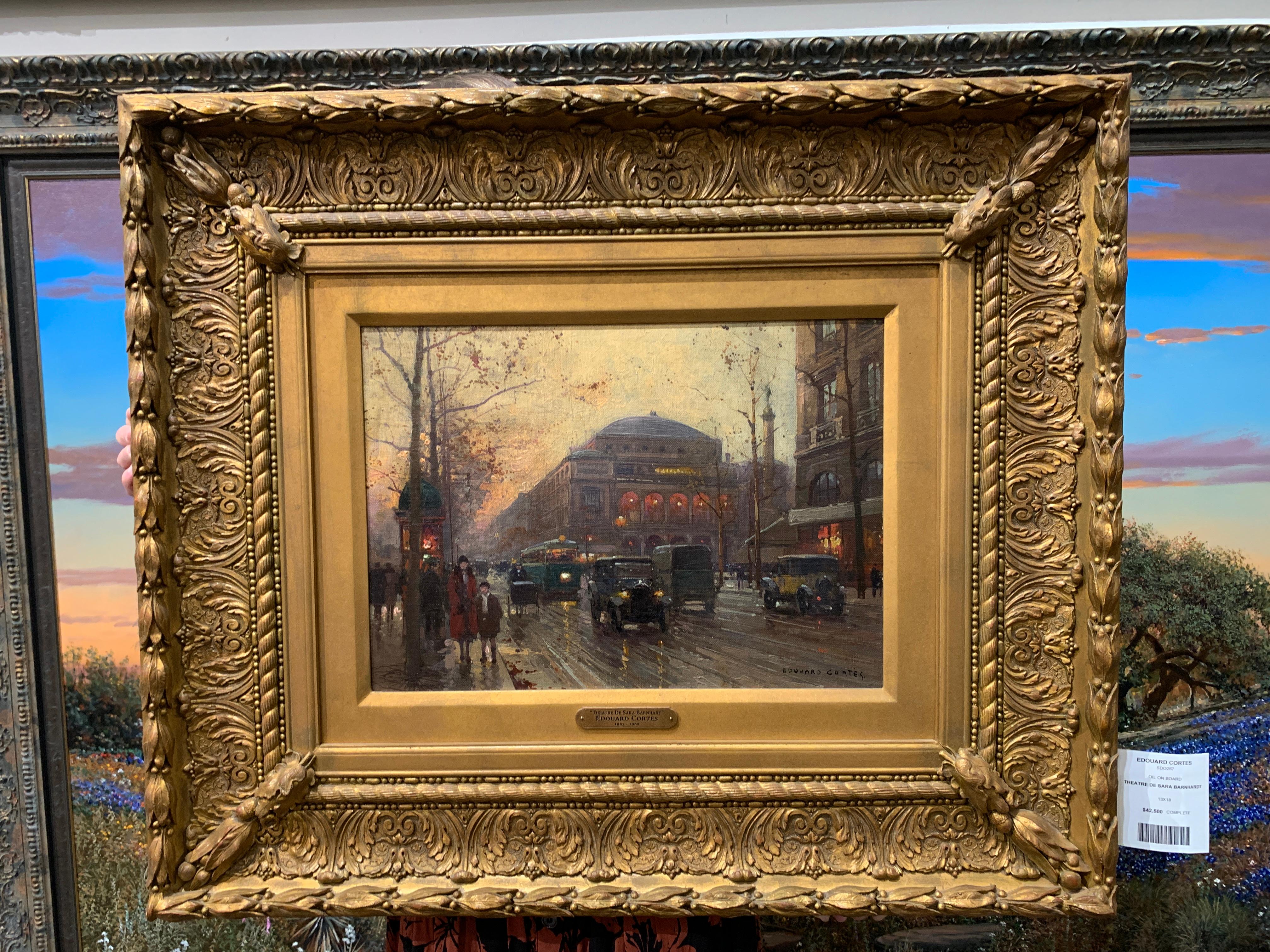 « Theatre de Sara Barnhardt », Edouard Cortes, 13x18, huile sur toile, impressionnisme en vente 6